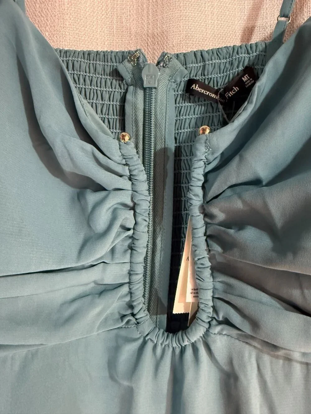NEW Abercrombie & Fitch Floor Length Dress - Womens M - Teal Blue Plunge Neck